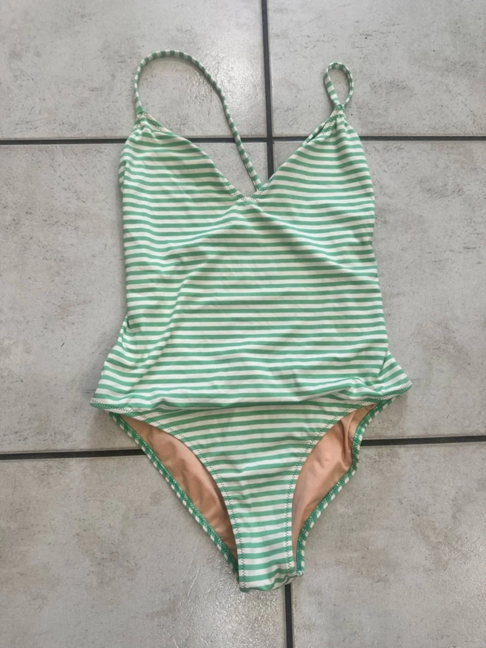 J. Crew Mint Green and White Striped One-Piece Swimsuit